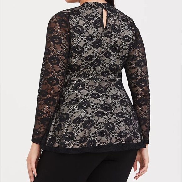 🆕 2X TORRID BLACK LACE LATTICE PEPLUM TOP - Picture 4 of 5